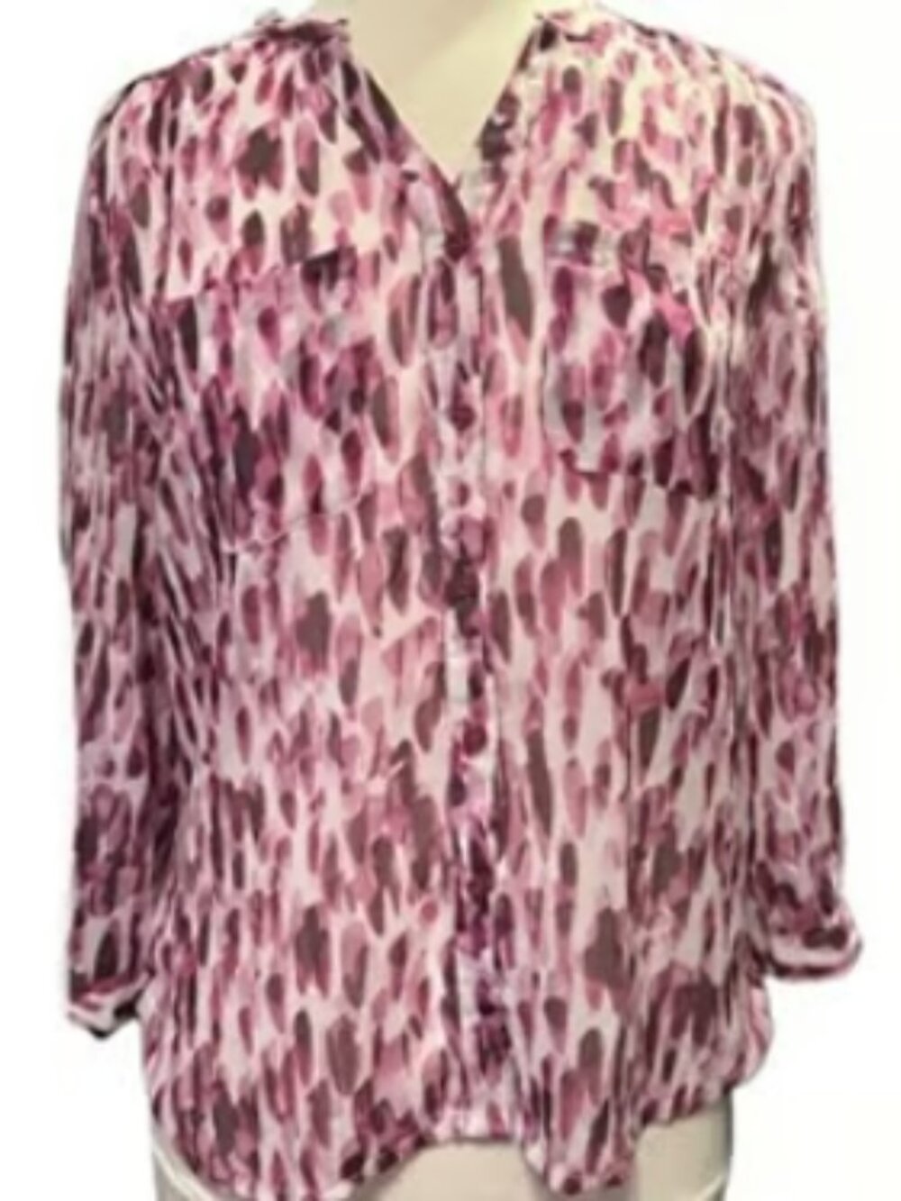 Covington Lightweight Pink Top Abstract Button Down Blouse Long Sleeves Flowy